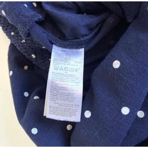 Old Navy Linen Jumpsuit Womens Size XXL Blue White Dot Wide Leg Smocked Coastal - Picture 4 of 6